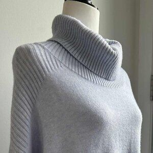 Charlie B Periwinkle Ribbed Cowl-Neck Side-Fringe Soft-Knit Sweater – US M